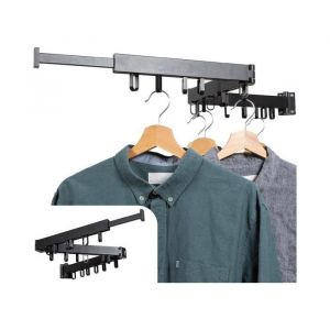 Image de Séchoir à Linge Mural Extensible 127 cm Étendoir Pliable en Aluminium Noir avec 18 Crochets Rotatifs Charge 30 kg