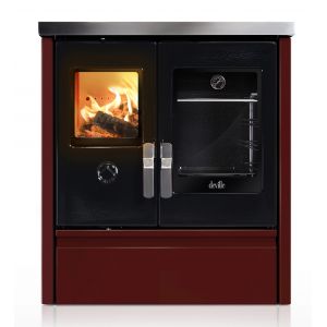 Deville Cuisinière à bois MELISSE 75 bordeaux C086AA03 Puissance 8 kW, Surface de chauffe 70 m², Bûches de 50 cm max, Coloris bordeaux