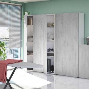 Armoire 1 porte battante Blanc/Béton - siminti - l 41 x l 37 x h 182 cm - Gris