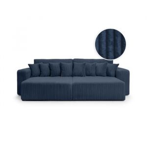 Loungitude Canapé droit 4 places double méridienne velours côtelé épais bleu
