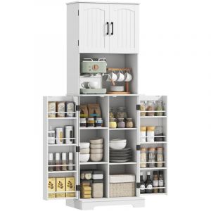 Homcom Armoire de cuisine - 4 portes, plan de travail, 8 porte-épices et étagères réglables - MDF - 60x40x181,5cm - blanc
