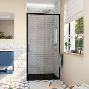 TEX BB Porte de douche 110x195cm coulissante anticalcaire avec profilés noir mat (SATTEXDBB110CT-SET)