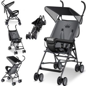 Kidiz Poussette Citadine Pliable 360° Roues | Poussette Canne bébé 6-36 mois Jusqu'à 15kg Ceinture 5 points de sécurité Anthracite