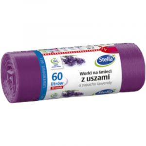 Stella 023578 Lot de 16 sacs poubelle &eacute;pais avec poign&eacute;es, 60 L, parfum lavande, pour la maison et le bureau, en film PEBD, couleur lavande/violet