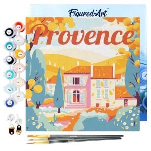 Figured'Art Mini Peinture par Numéro Adulte 20x20cm avec cadre Automne en Provence - Petit Format Kit de Loisir Créatif DIY Numéro d'Art Complet