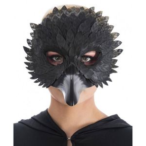 Ruedelafete Masque M&eacute;decin Peste avec plumes noires simili-cuir
