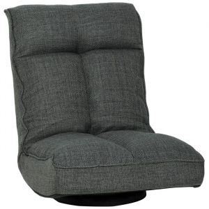 Homcom Fauteuil de sol - pliable - pivotant &agrave; 360&deg; - dossier r&eacute;glable en 5 positions et assise large - lin - 58x107x79cm - gris