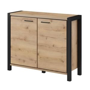 Buffet petit modèle 110cm collection BOWIE avec 2 portes coloris chêne et noir.