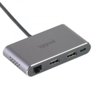 Iggual Hub C 8 en 1 Gris avec 2xHDMI, 2xUSB, 2xSD et RJ45 PD100W