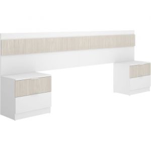 Tete de lit avec 2 tables de chevet a 2 tiroirs - Lamelles / Blanc - 248 x 34,2 x 96 cm