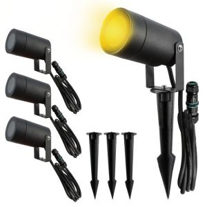 Spots ext&eacute;rieurs design avec piquet X4 - Pour Ampoule LED GU10 - &Eacute;tanche IP65 - Orientables - Fixations discr&egrave;tes - Noir