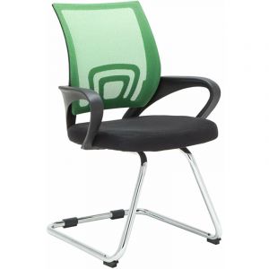 Image de Décoshop26 Chaise de bureau reception sans roulettes dossier en maille avec accoudoirs vert BUR10504