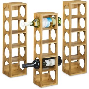 Relaxdays Étagère à vin en bambou, lot de 3, 5 emplacements chacune, bambou, design moderne, HLP : env. 53 x 14 x 12 cm, nature