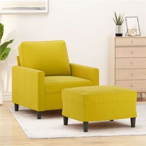 VidaXL Fauteuil avec repose-pied jaune 60 cm velours, canapé, fauteuil, fauteuil TV, canapé simple, siège, canapé relax, canapé de loisirs