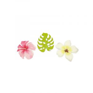 Image de 9 Confettis en bois fleurs et feuilles tropicales 3,8 cm