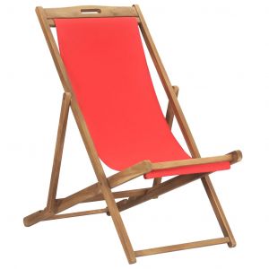 VidaXL Chaise de plage pliable Bois de teck solide Rouge