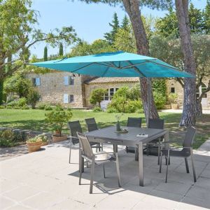 Hesperide Parasol décentré Melhia 3x3 m oléfine bleu canard - Bleu canard