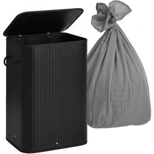 Relaxdays Panier &agrave; linge avec couvercle, 2 compartiments, bambou, 105 L, pliable, HxLxP: 63x52x32 cm, tri linge, noir