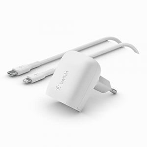 Image de Belkin Chargeur secteur USB-C 20 W avec câble USB-C vers Lightning (Blanc)