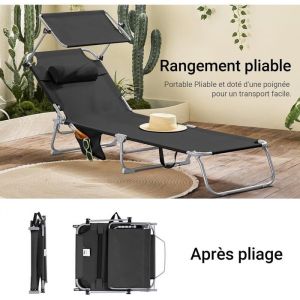 Sobuy OGS48-SCHx2 Lot de 2 Bain de Soleil Chaise Longue Transat de Jardin Pliables Position réglable avec Parasol Pare Soleil - Noir
