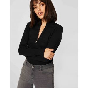Morgan Pull manches longues col montant zippé noir femme