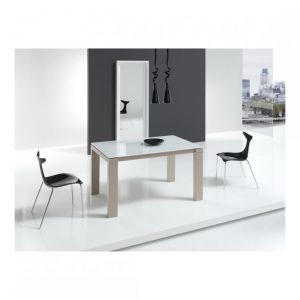 Table repas extensible ARMONIA 8 couverts 160/230x90cm pieds beiges plateau verre blanc