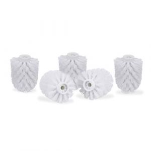 Relaxdays Tête de rechange pour brosse WC lot de 5 orifice intérieur 9,5 mm Diamètre 7 cm, blanc