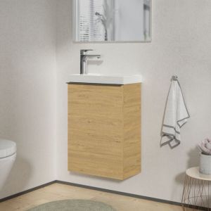 Bernstein Meuble salle de bain suspendu bois laqué, Meuble vasque lave-main porte soft-close - Garantie 5 ans - 59,5x40x22cm - lavoa - Anthracite mat, Chêne