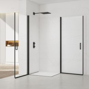 Swiss Aqua Technologies Fusion Portes de douche acces en angle pivotantes 80x80cm anticalcaire avec profil&eacute;s noir mat (SATFUD8080C-SET)
