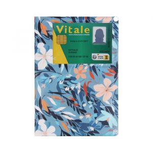 Dossier sant&eacute; avec fen&ecirc;tre carte Vitale &ndash; PVC Bleu floral avec poches int&eacute;rieures &ndash; Fabriqu&eacute; en France &ndash; Color Pop