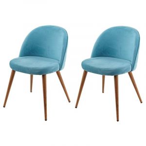 Image de Décoshop26 Lot de 2 chaises de salle à manger tissu velours bleu en bois style rétro