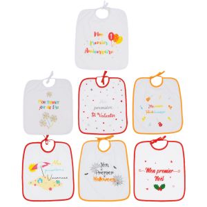 Babycalin Lot de 7 bavoirs à lacets Mes premières fois - 6 mois