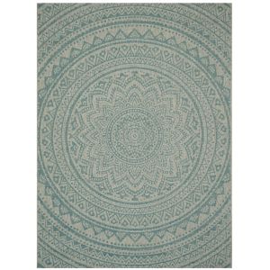 Tapis interieur & exterieur en gris clair & turquoise, 201 x 290 cm