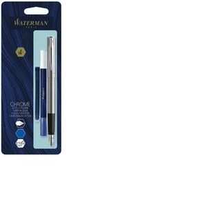 Waterman Graduate Allure Stylo plume, Chrome, attributs chromés, plume fine + cartouche encre bleu + effaceur-réécriveur, blister