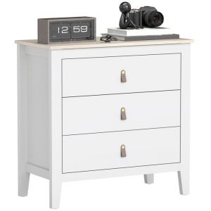 Homcom Commode 3 tiroirs sur pieds dim. 80 x 40 x 78 cm poignées pu métal doré blanc effet bois clair