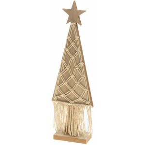 Ruedelafete Déco Grand Sapin en bois naturel sur pied avec macramé 51cm