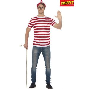 Smiffy's Licenciado oficialmente Kit Où est Charlie ?, Rouge et blanc, avec t-shirt, casquette et lunettes