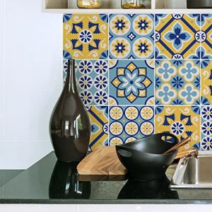 Sticker Mural Carrelage adhésif Cuisine Salle de Bain - 9 Stickers Carreaux DE Ciment AZULEJOS India - 9stickers10x10cm