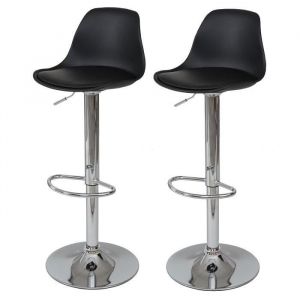 Décoshop26 2x tabourets de bar tabouret de comptoir pivotant en synthétique noir base et cadre en acier chromé - noir