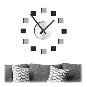 Relaxdays Horloge Murale DIY, Montre à Coller au Mur, Grandes Variables, Chambre & Salon, 3D, argenté/Noir/Gris