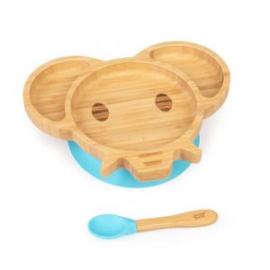 Vaisselle pour enfants assiette en bambou, cuillère 250 ml et ventouse 18 x 18 cm - Bleu