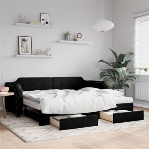 VidaXL Lit de Jour avec Lit Gigogne et Tiroirs, Canapé-lit avec Rangement, Lit d'Invité, Meuble de Chambre à Coucher Salon, Moderne, Noir 90x190 cm Tissu