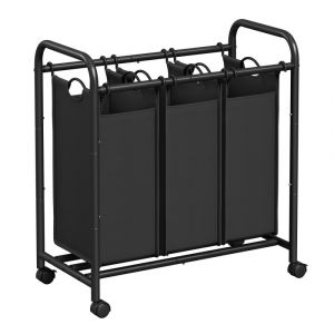 Calicosy Panier à linge noir avec 3 compartiments sur roulettes - L83,4 cm