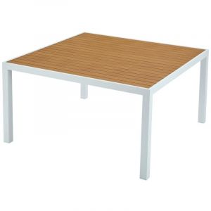 Table &agrave; manger de jardin carr&eacute;e en aluminium L.140 cm - Naturel clair et blanc - MACILA de MYLIA