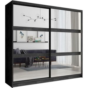 Meublorama - Armoire veltis 2 portes coulissantes avec miroir – L230 x H215 cm – Coloris frêne noir