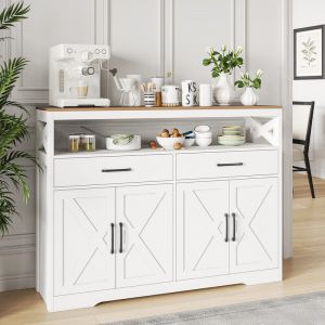 Buffet,meuble de rangement avec tiroir,meuble de cuisine,commode,140 x 40 x 105 cm,pour salon,blanc rustique et marron miel