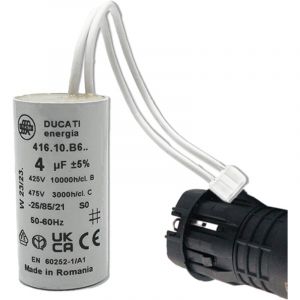 Condensateur 4 &micro;F sp&eacute;cial volet roulant bubendorff &ndash; 2 fils avec connecteur &ndash; Fond plat &ndash; 450V