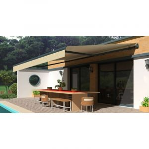Store banne Monobloc EASY Gris Anthracite 4x3m Manuel - Toile Ecrue