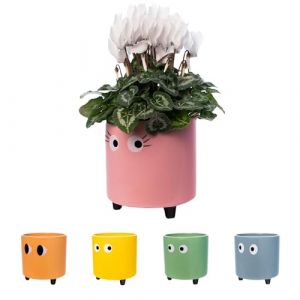 Fisura. - Pot de Fleurs Original avec Motif d'œil. Pot de Fleurs et de Plante décoratif. Jardinière décorative d'intérieur. Pot en céramique Rose pour Fleurs et Plantes Grasses.13 x 12,5 cm.