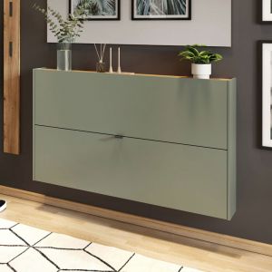 M&S Germania Armoire &agrave; Chaussures 1392-629 GW-Ameca, en Vert Taupe/ch&ecirc;ne de Navarra, avec Faible Profondeur, 140 x 83 x 18 cm (LxHxP)
